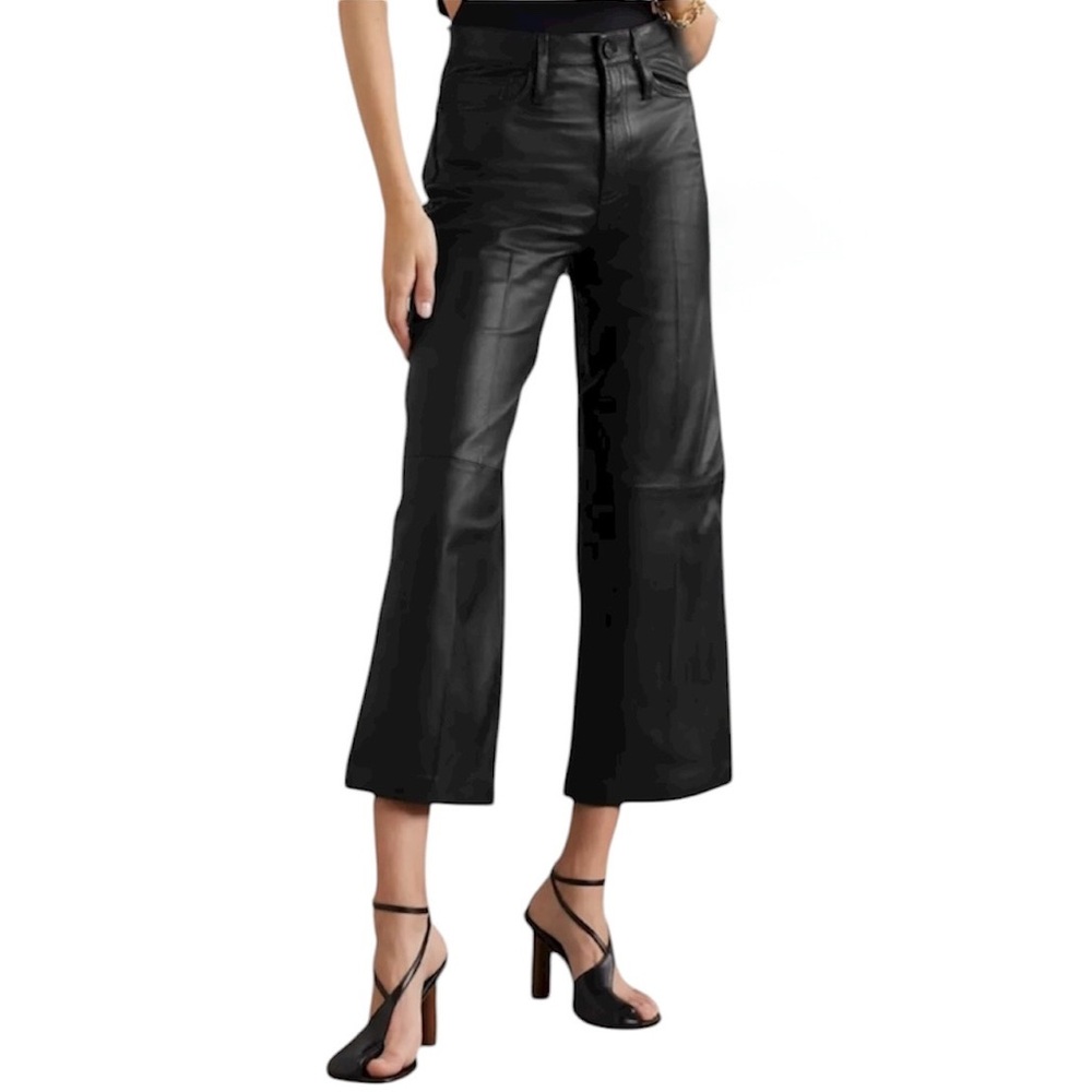 NWT FRAME Noir Leather High Waist Crop Wide Leg Pants - Sz 31